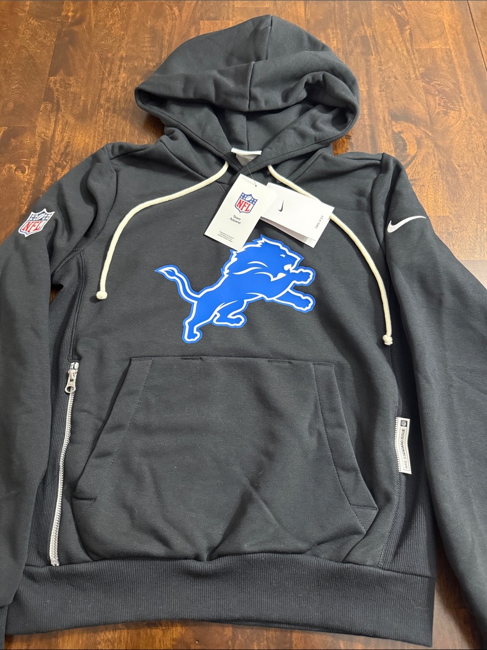 Nike Black Hoodie with Bright Blue Detroit Lions Logo